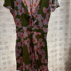 Zinnia Print or Floral Green and Pink Romper